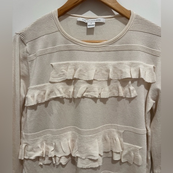 Diane von Furstenberg Benni Ruffled Merino Ivory Pullover Sweater L - Picture 5 of 9